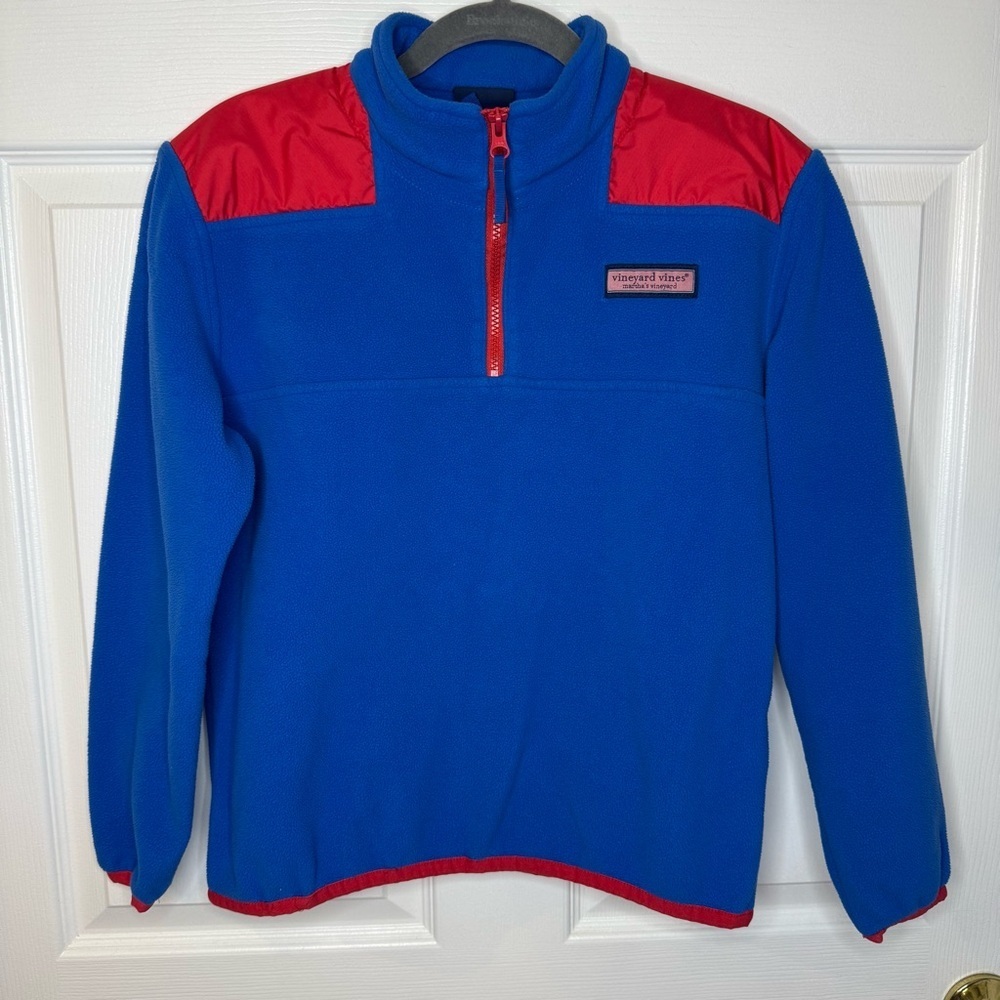Vineyard Vines Kids Blue and Red Fleece Pullover Size Large 16-18 GHC see photos